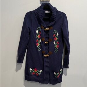 Hanna Andersson Kids Navy Sweater with Floral Details- 6-7